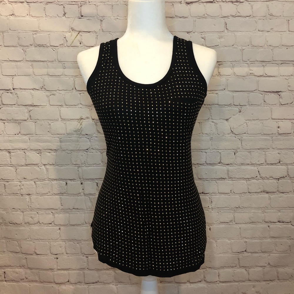 INC Black Tank Top Gold Studded Rhinestones